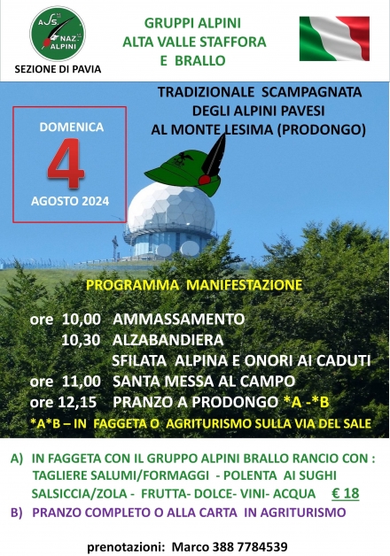 SCAMPAGNATA AL LESIMA  4 AGOSTO - Associazione Nazionale Alpini 