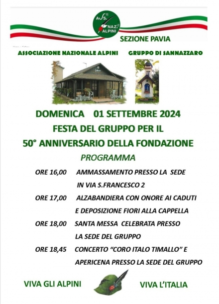 1 SETTEMBRE  50° DEL GRUPPO DI SANNAZZARO - Associazione Nazionale Alpini 