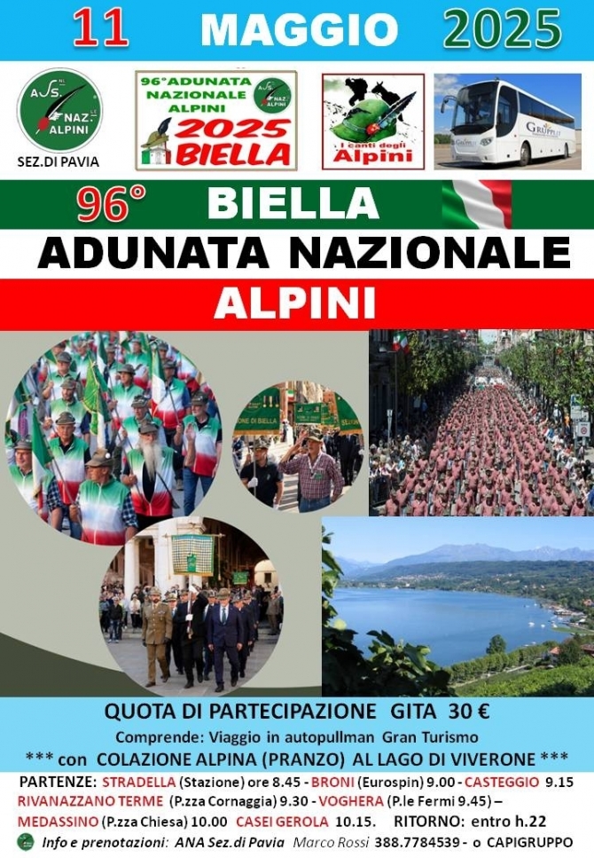 PULLMAN  ALPINI PAVIA PER ADUNATA - Associazione Nazionale Alpini 